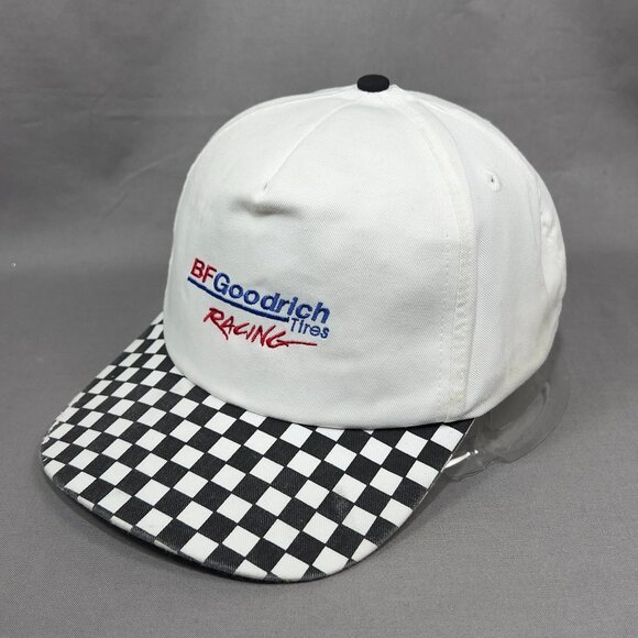 Vtg BF Goodrich Tires Racing Snapback Hat San Sun 5 Panel Checkered Flag Mens - Picture 1 of 15